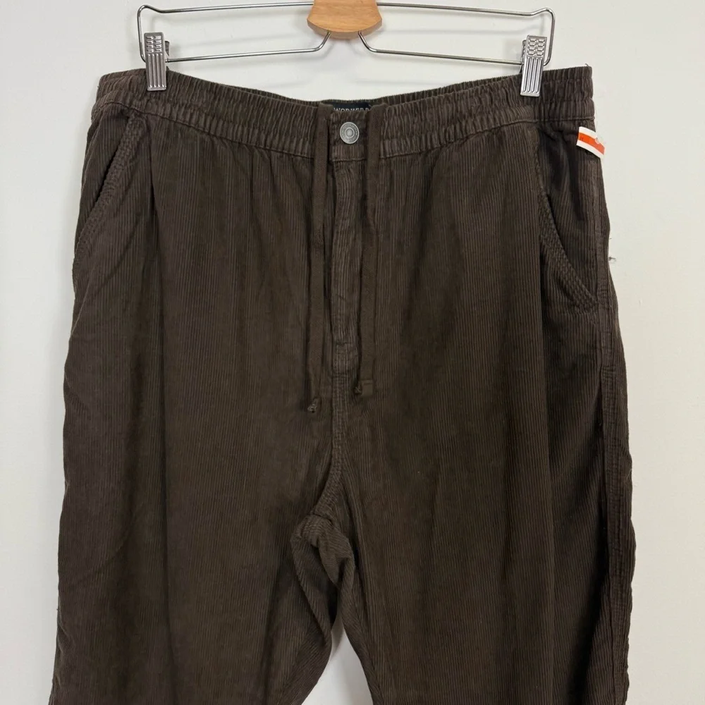 Cotton On Elastic Worker Pants Mens 2XL Brown High Rise Corduroy Drawstring
